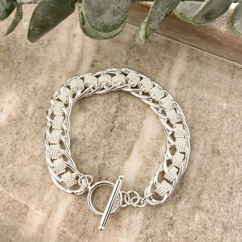 925 Sterling Silver Chunky Chain Link Bracelet Thick Bold Toggle Bracelet - Picture 5 of 5